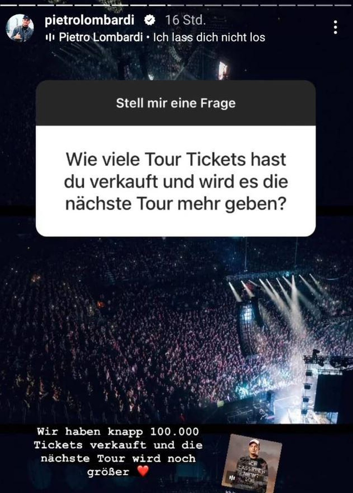 Pietro Lombardi verrät, wie viele Tourtickets er losgeworden ist.