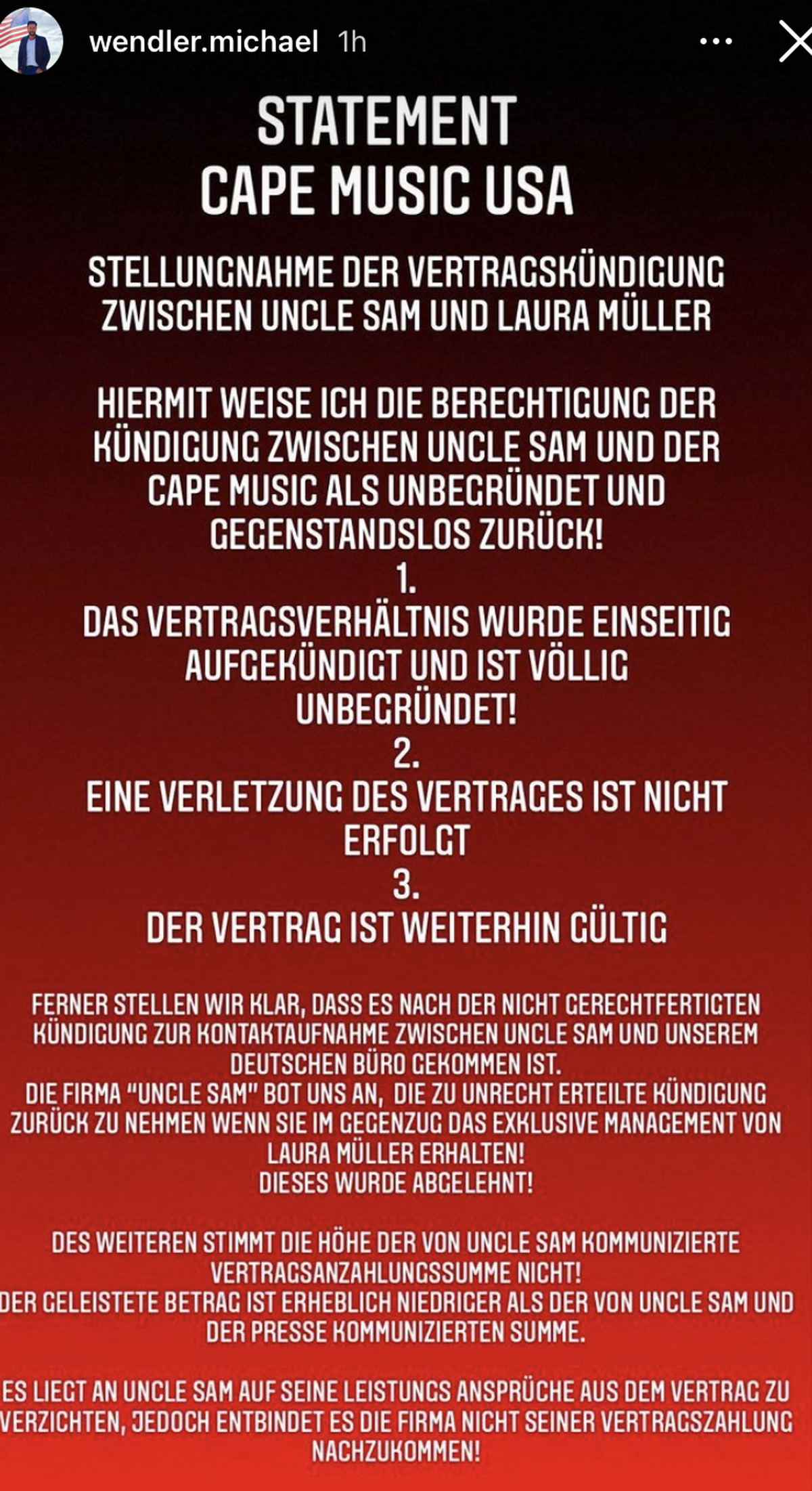 Michael Wendler veröffentlichte auf Instagram die Stellungnahme.