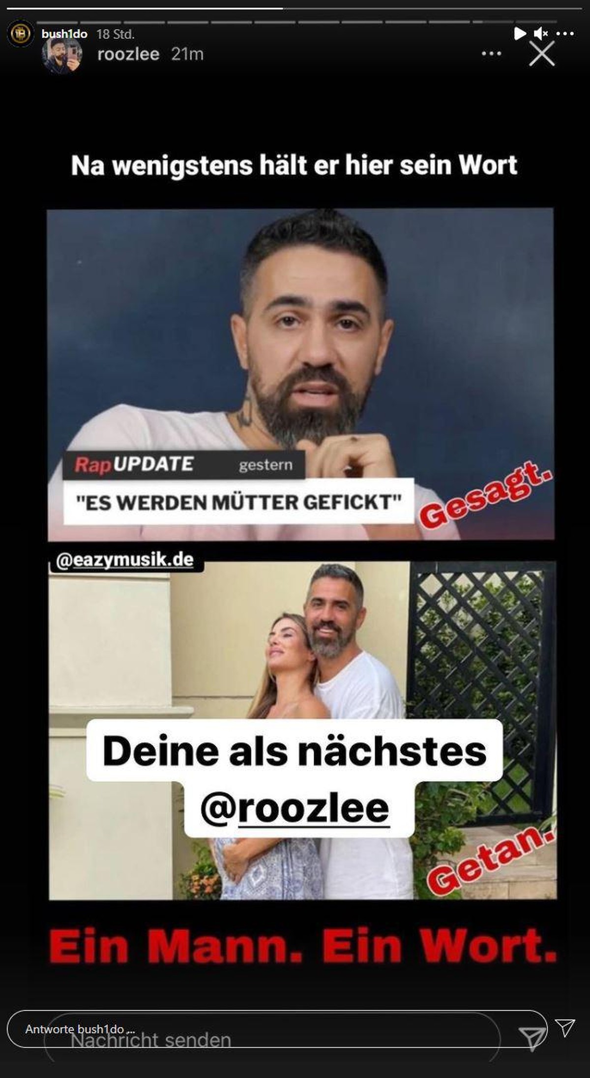 So reagierte Bushido auf Rooz' Diss auf Instagram.