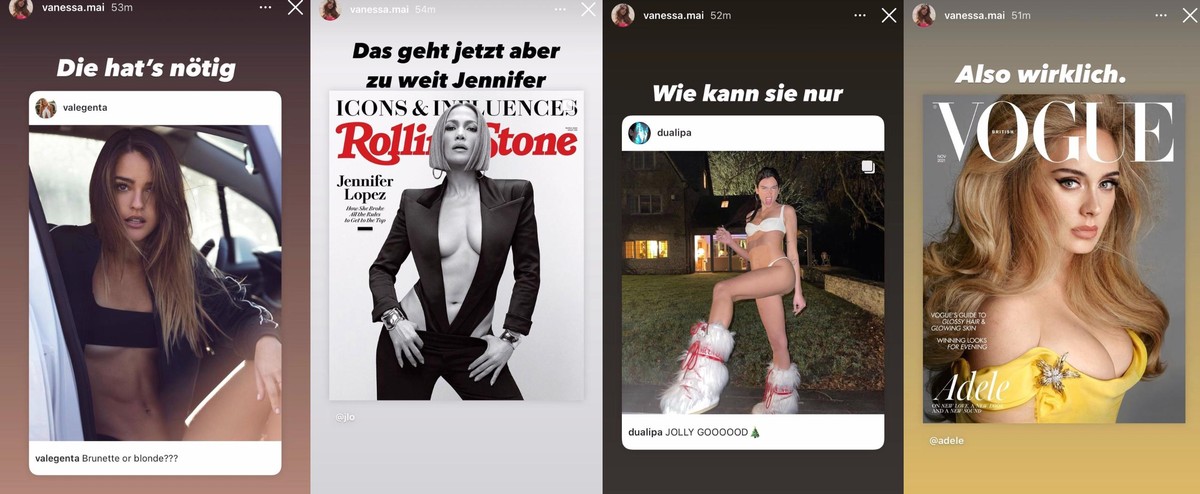 Hier sind die Aufnahmen zu sehen, die Vanessa mit bissigen Kommentaren versah.