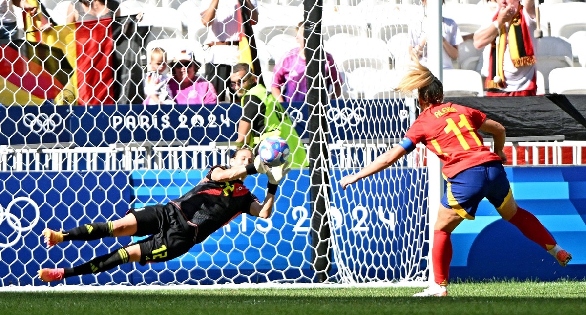 Match foot Jeux Olympique Paris 2024 ESPAGNE-ALLEMAGNE F�minin JEUX OLYMPIQUES PARIS 2024 PHOTOPQR/LE PROGRES/St�phane GUIOCHON - D�cines-Charpieu 09/08/2024 - Match foot Jeux Olympique Paris 2024 ESP ...