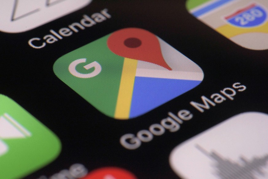 FILE - The Google Maps app is seen on a smartphone, March 22, 2017, in New York. On Tuesday, Sept. 19, 2023, the family of a North Carolina man who died after driving his car off a collapsed bridge wh ...