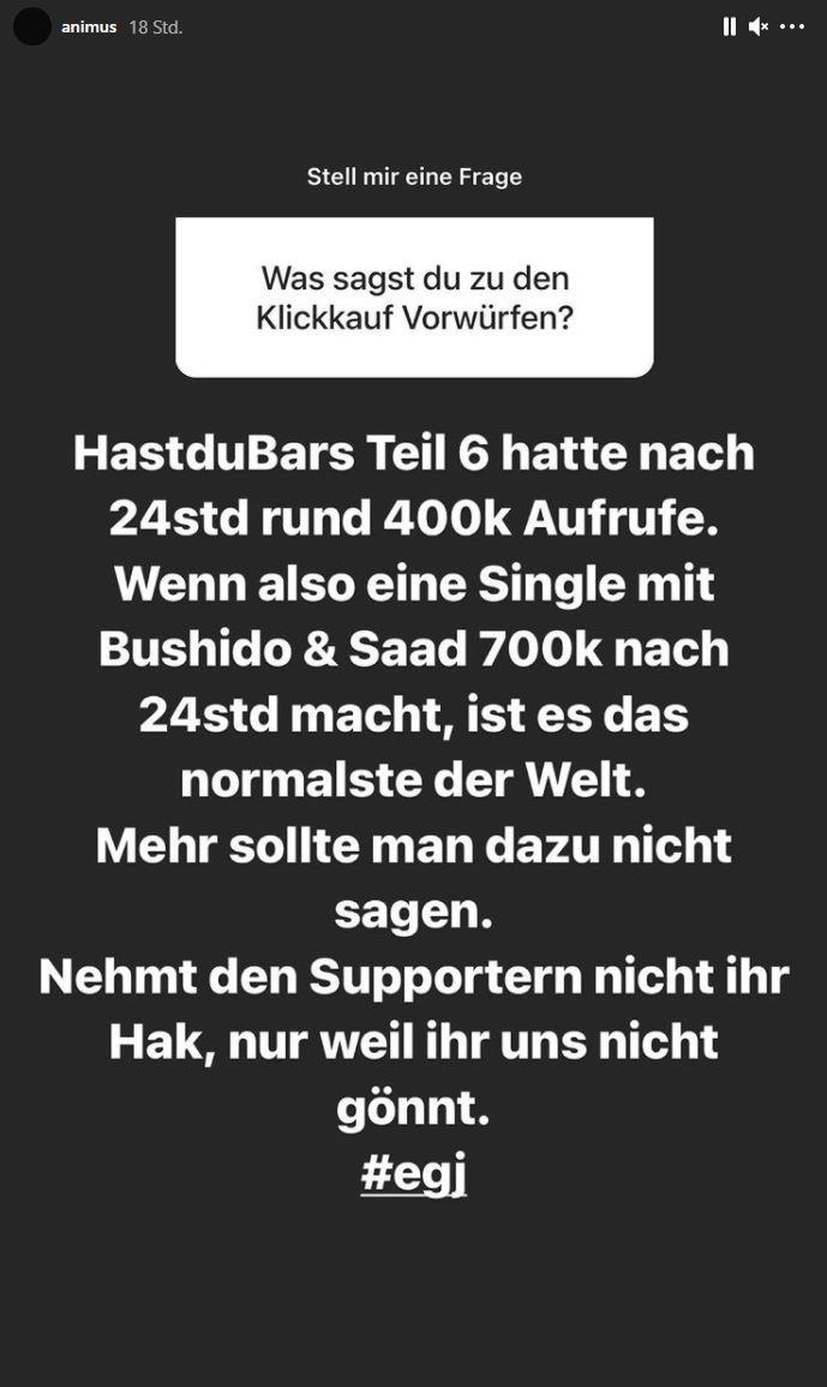 Animus äußert sich zu den Klick-Kauf-Anschuldigungen in einer Frage-Antwort-Runde auf Instagram.