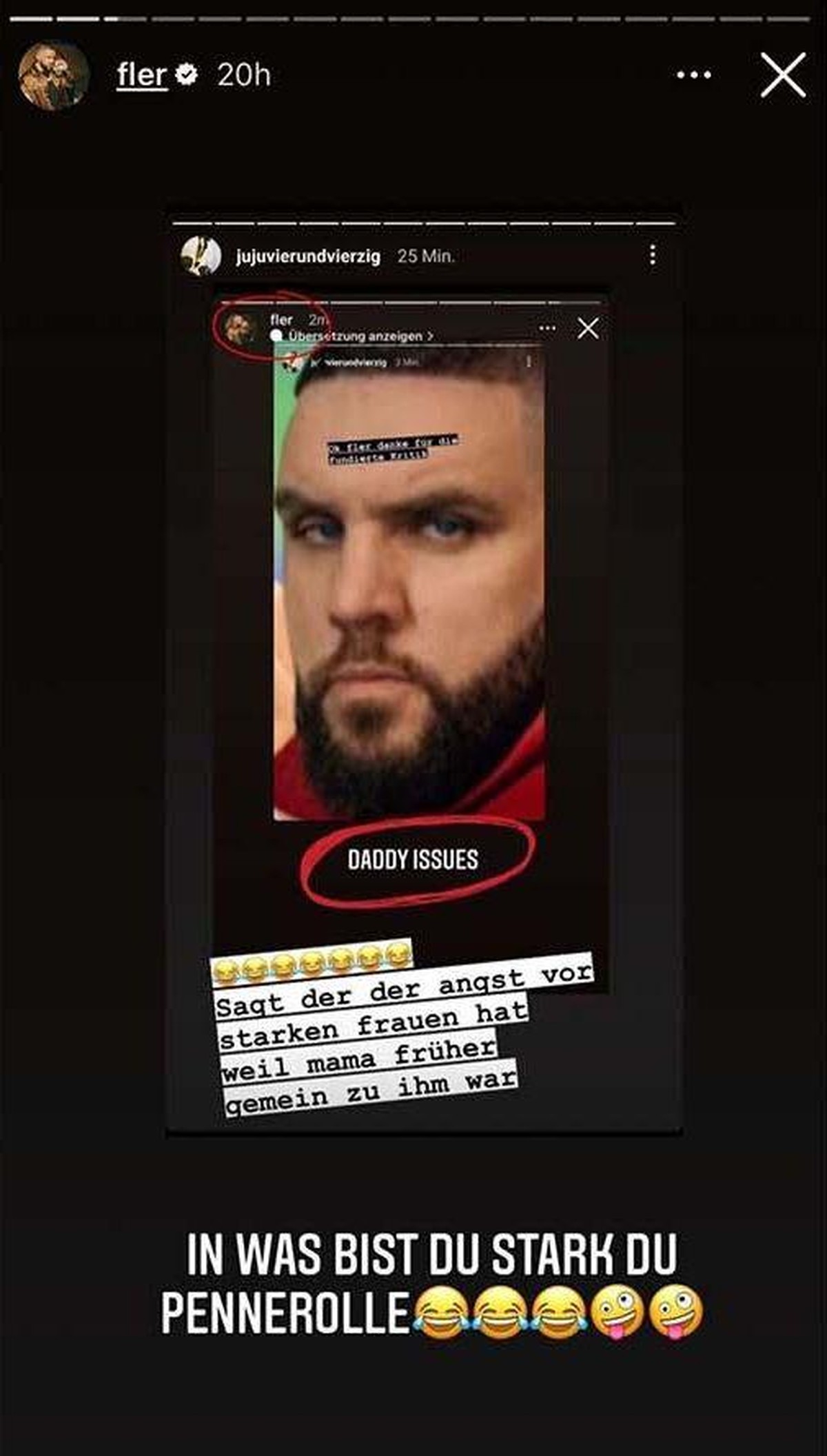 Fler und Juju screenshoteten die Story des jeweils anderen für ihre Antworten.