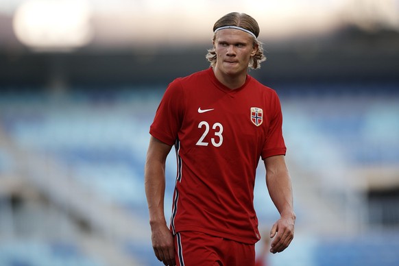 Erling Haaland (Borussia Dortmund) of Norway reacts during the international friendly match between Norway and Greece at Estadio La Rosaleda on June 6, 2021 in Malaga, Spain. (Photo by Jose Breton/Pic ...