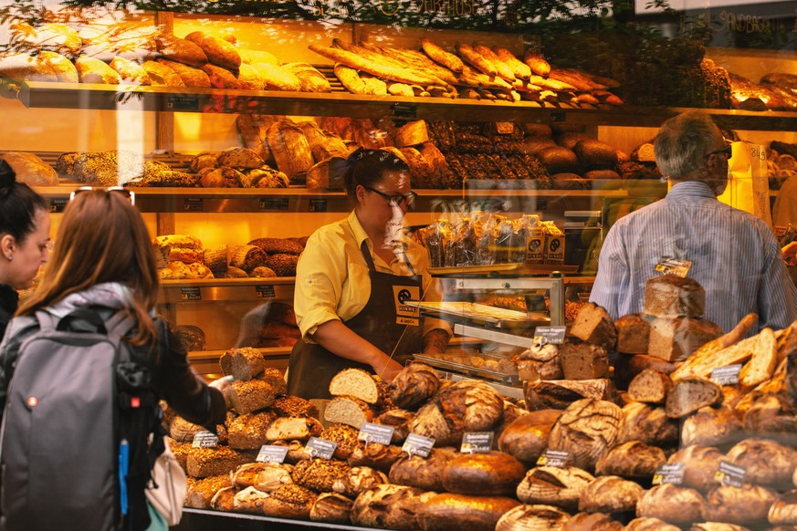 breads are seen in front of Baeckerei Hinkel, a bakery in Duesseldorf, Germany on April 14, 2022 as inflation rate hits at 7,3 % in March 2022 (Photo by Ying Tang/NurPhoto)