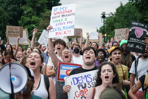 Pro-Abortion advocates march through the streets of Washington DC during a march from the US Supreme Court to the White House to protest the U.S. Supreme Court overturning of Roe v. Wade, which ended  ...