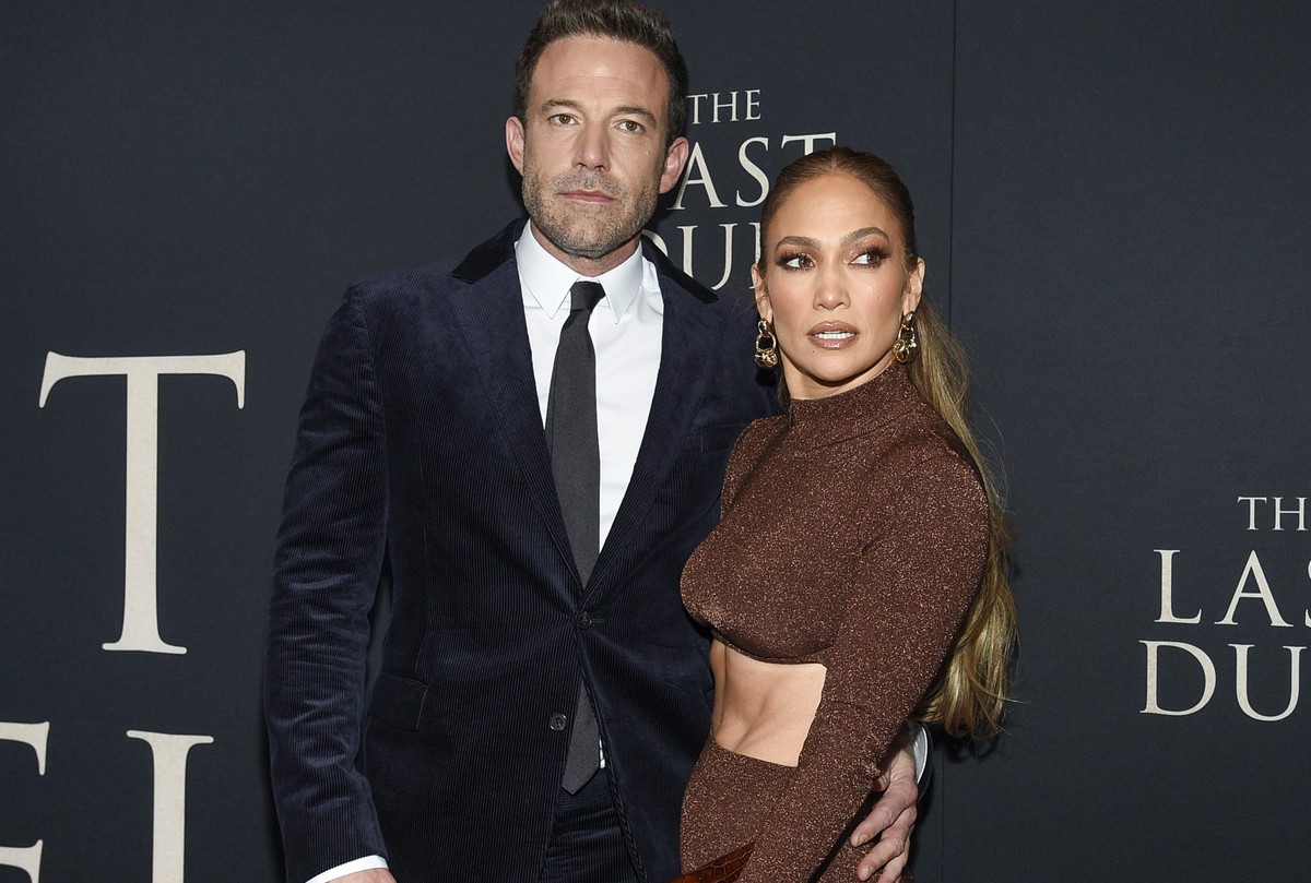 FILE - Actor Ben Affleck, left, and actor-singer Jennifer Lopez attend the premiere of &quot;The Last Duel&quot; on Oct. 9, 2021, in New York. (Photo by Evan Agostini/Invision/AP, File)