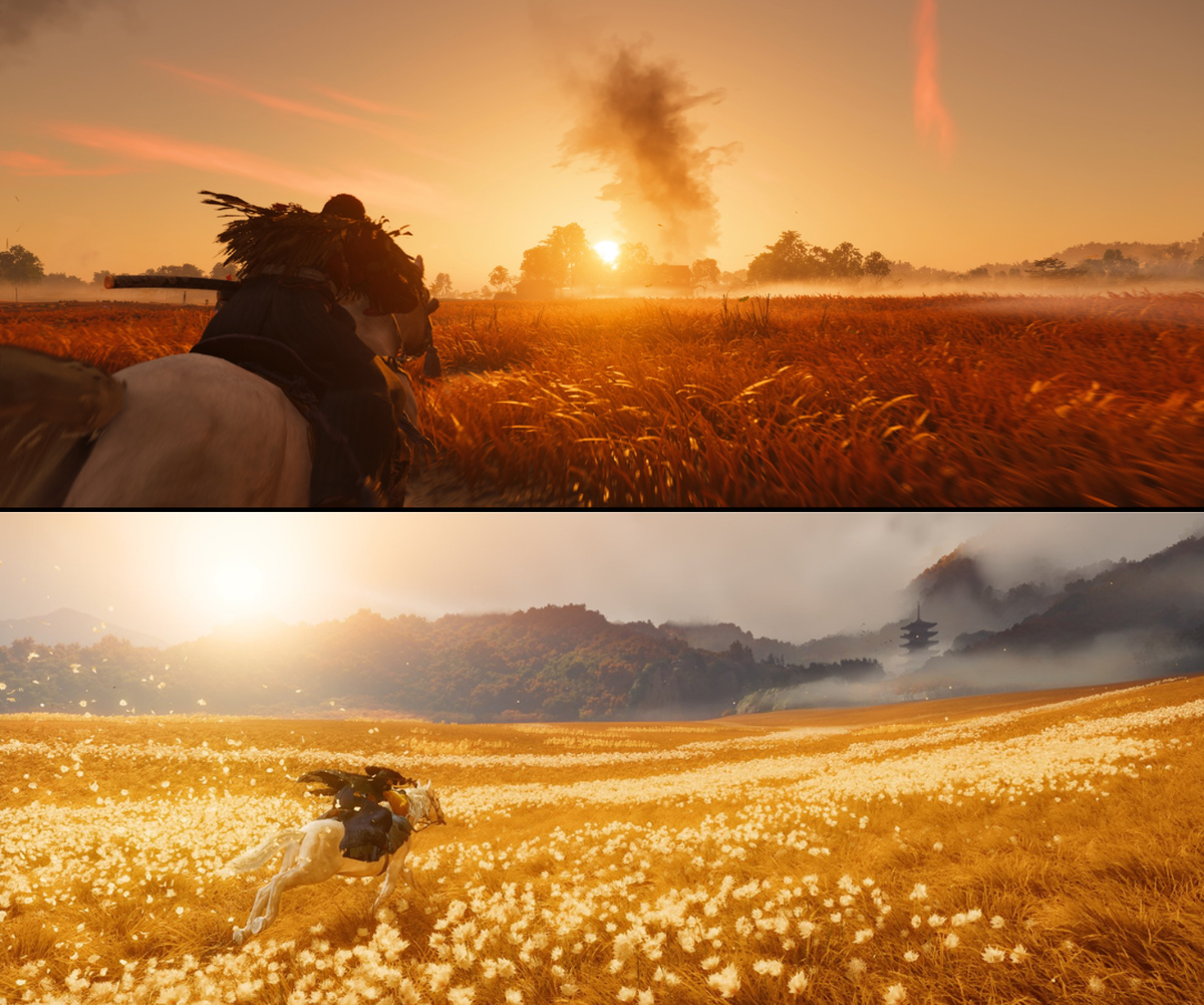 Beide Spiele machen optisch etwas her: "Ghost of Tsushima" (oben) und "Ghost of Yotei".