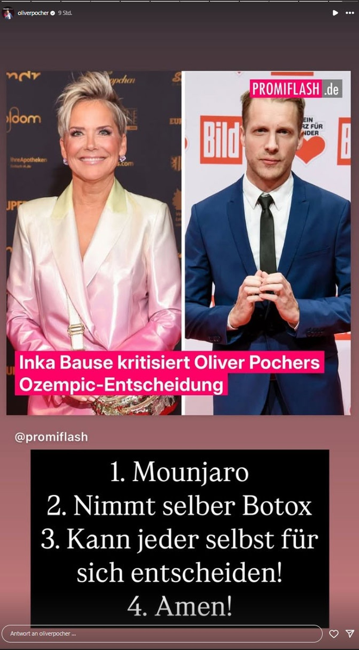 Oliver Pocher setzt sich gegen Inka Bause zur Wehr.