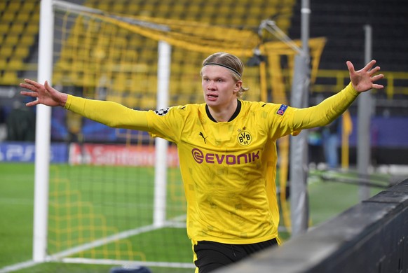 Jubel Erling Haaland Borussia Dortmund 09.03.2021, Fussball GER, Saison 2020 2021, UEFA Champions League, Achtelfinale, Borussia Dortmund - FC Sevilla, , Foto: Maik H�lter/TEAM2sportphoto Dortmund Nor ...