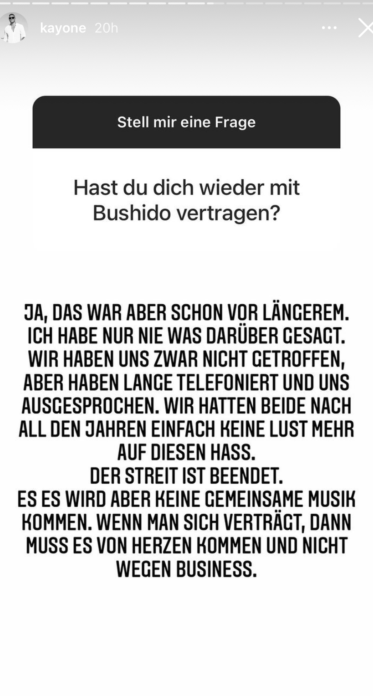 Kay One spricht über Aussprache mit Bushido.