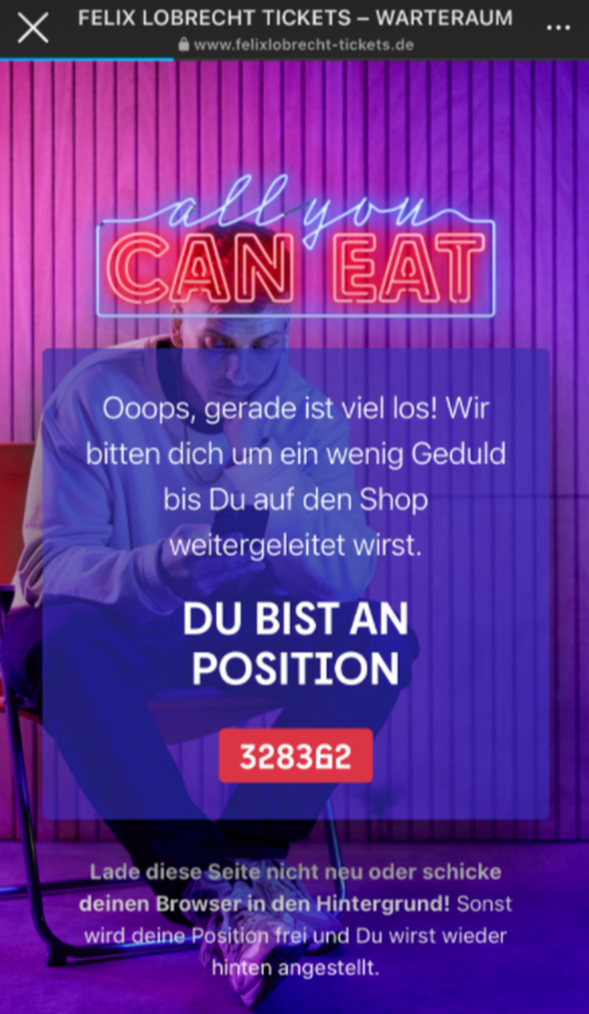 Ein frustrierender Anblick bot sich Fans auf der Ticket-Seite für Lobrechts Events.