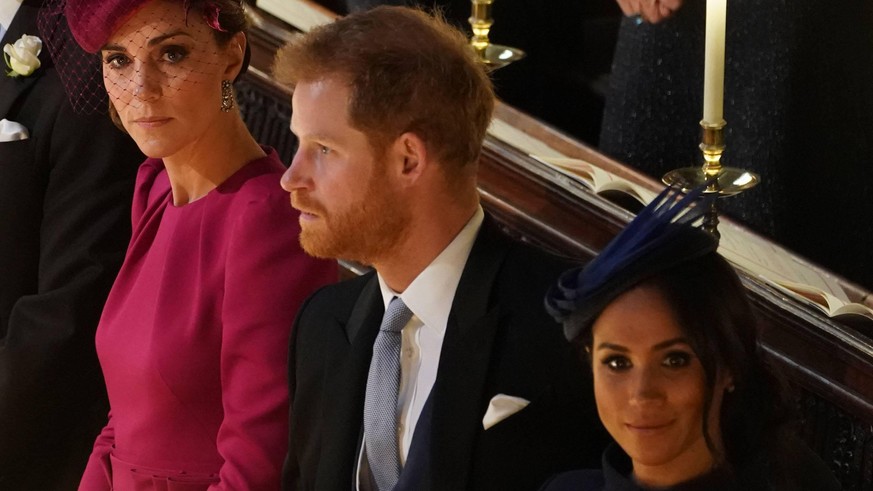. 12/10/2018. Windsor, United Kingdom. Prince Harry, Meghan Markle and Kate Middleton at the Princess Eugenie and Jack Brooksbank wedding at Windsor Castle, United Kingdom. PUBLICATIONxINxGERxSUIxAUTx ...