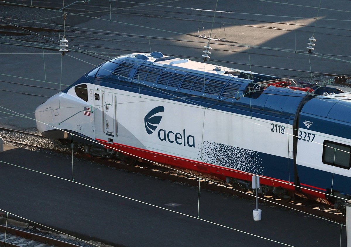 PHILADELPHIA, PA - OCTOBER 3: View of Acela Trains at Race Street Storage Yards in Philadelphia, Pennsylvania on October 3, 2023 as Amtrak announces more delays and cost overrun due to failed test and ...