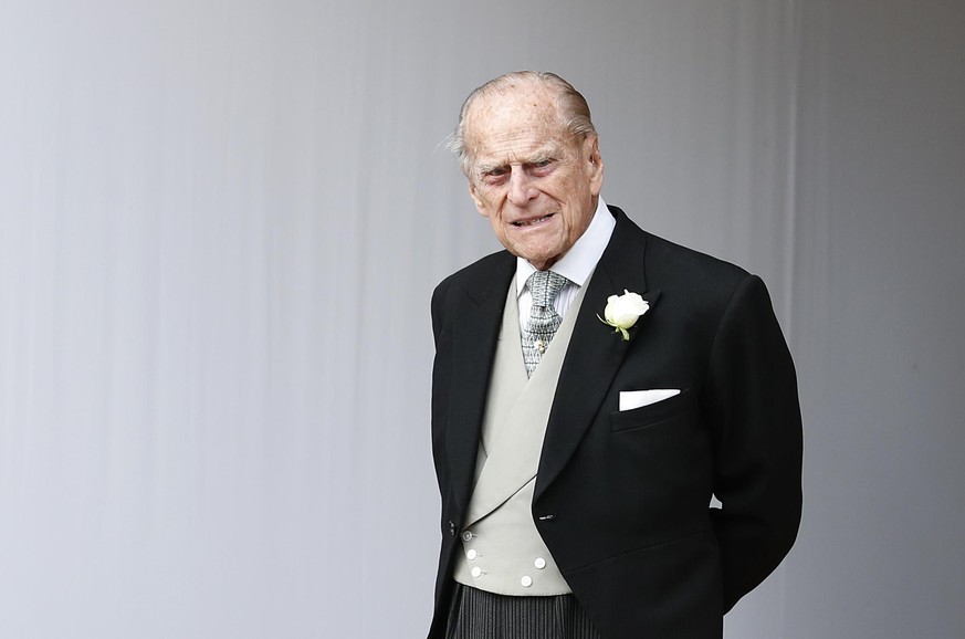 WINDSOR, ENGLAND - OCTOBER 12: Prince Philip, Duke of Edinburgh attends the wedding of Princess Eugenie of York to Jack Brooksbank at St. George&#039;s Chapel on October 12, 2018 in Windsor, England.  ...