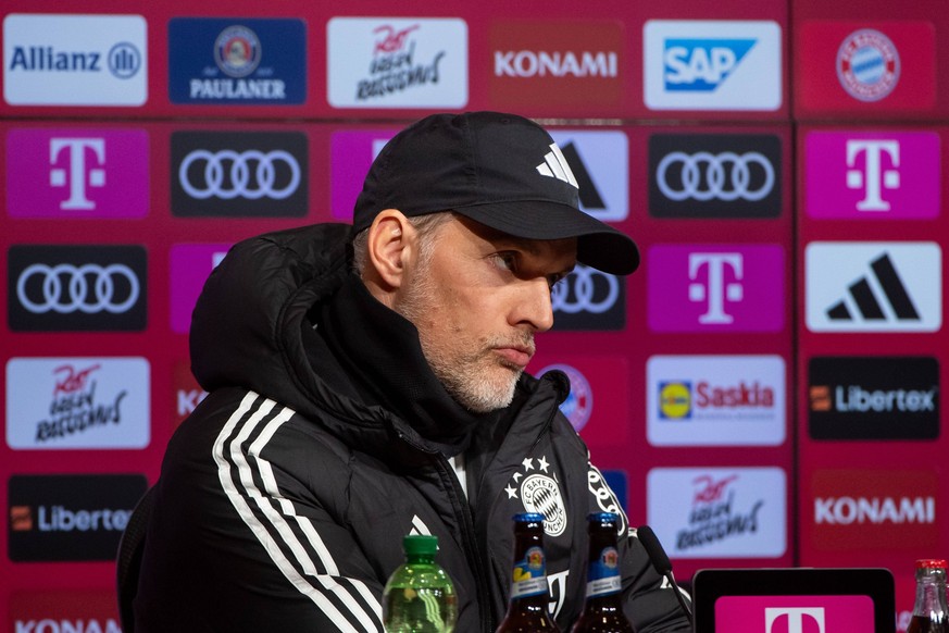 Thomas Tuchel FC Bayern Muenchen, Trainer bei der Pressekonferenz, GER, FC Bayern Muenchen FCB vs SV Werder Bremen SVW, Fussball Bundesliga, 18. Spieltag, Saison 2023/2024, 21.01.2024 DFB/DFL regulati ...