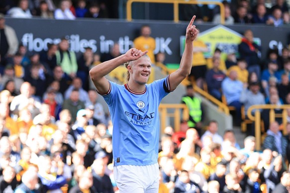 Football - Premier League - Wolverhampton Wanderers v Manchester City 17th September 2022 - Premier League - Wolverhampton Wanderers v Manchester City - Erling Haaland of Manchester City celebrates af ...