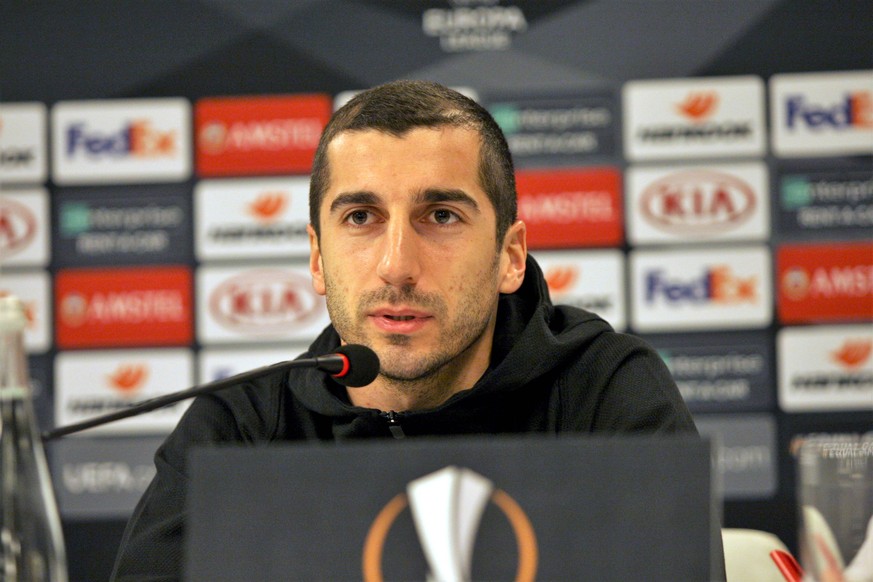 Midfielder Henrikh Mkhitaryan is pictured during the pre-match news conference of Arsenal FC ahead of the UEFA Europa League Group E Matchday 5 game against FC Vorskla Poltava, Kyiv, capital of Ukrain ...