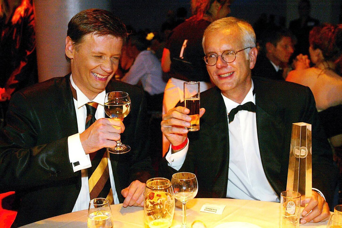 5. Deutscher Fernsehpreis After-Show Party - Moderator Günther Jauch und Preisträger Harald Schmidt, Köln Nordrhein-Westfalen Deutschland *** 5 German Television Prize After Show Party Presenter Günth ...