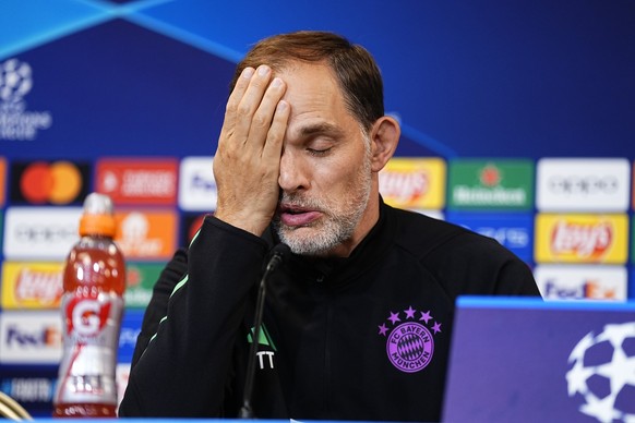 Bayern Munich&#039;s head coach Thomas Tuchel attends a press conference at the Parken stadium in Copenhagen, Denmark, Monday, Oct. 2, 2023. FC Bayern Munich will face FC Copenhagen for a Champions Le ...