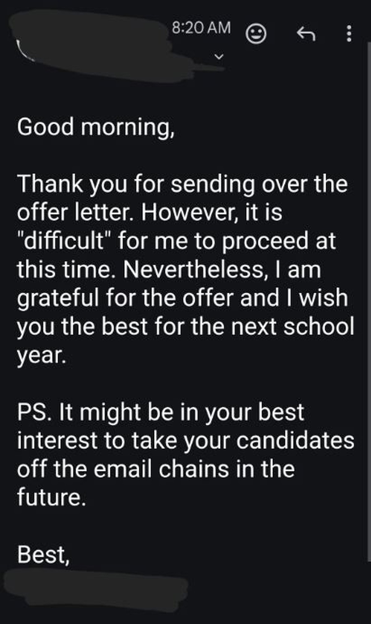 Eine schnippische E-Mail konnte sich die Bewerberin nicht verkneifen.