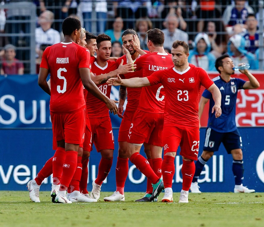 Lugano, Schweiz, 08.06.2018, Laenderspiel, Schweiz - Japan, jubel, Torjubel um Ricardo Rodriguez (SUI) nach dem treffer zum 1:0 ( DeFodi048 *** Lugano Switzerland 08 06 2018 Laender match Switzerland  ...