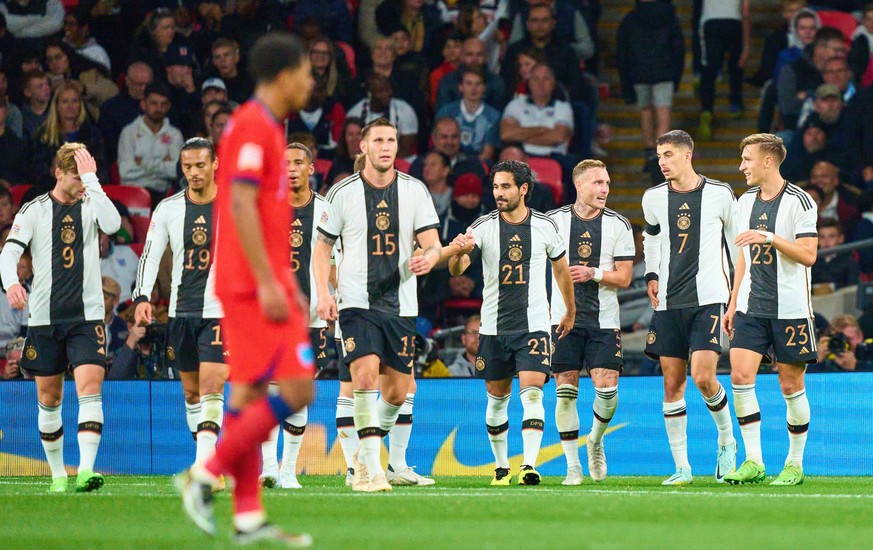 Kai Havertz, DFB 7 celebrates his goal, happy, laugh, celebration, 0-2 with Timo Werner, DFB 9 Leroy SANE, DFB 19 Thilo Kehrer, DFB 5 Niklas Süle, DFB 15 Ilkay Gündogan, DFB 21 David Raum, DFB 3 Nico  ...