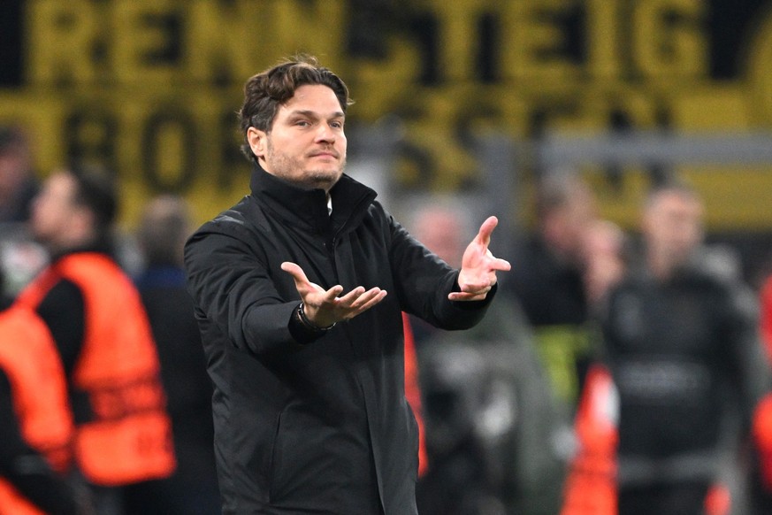 13.03.2024, Nordrhein-Westfalen, Dortmund: Fußball: Champions League, Borussia Dortmund - PSV Eindhoven, K.o.-Runde, Achtelfinale, Rückspiele, im Signal Iduna Park. Dortmunds Trainer Edin Terzic gibt  ...