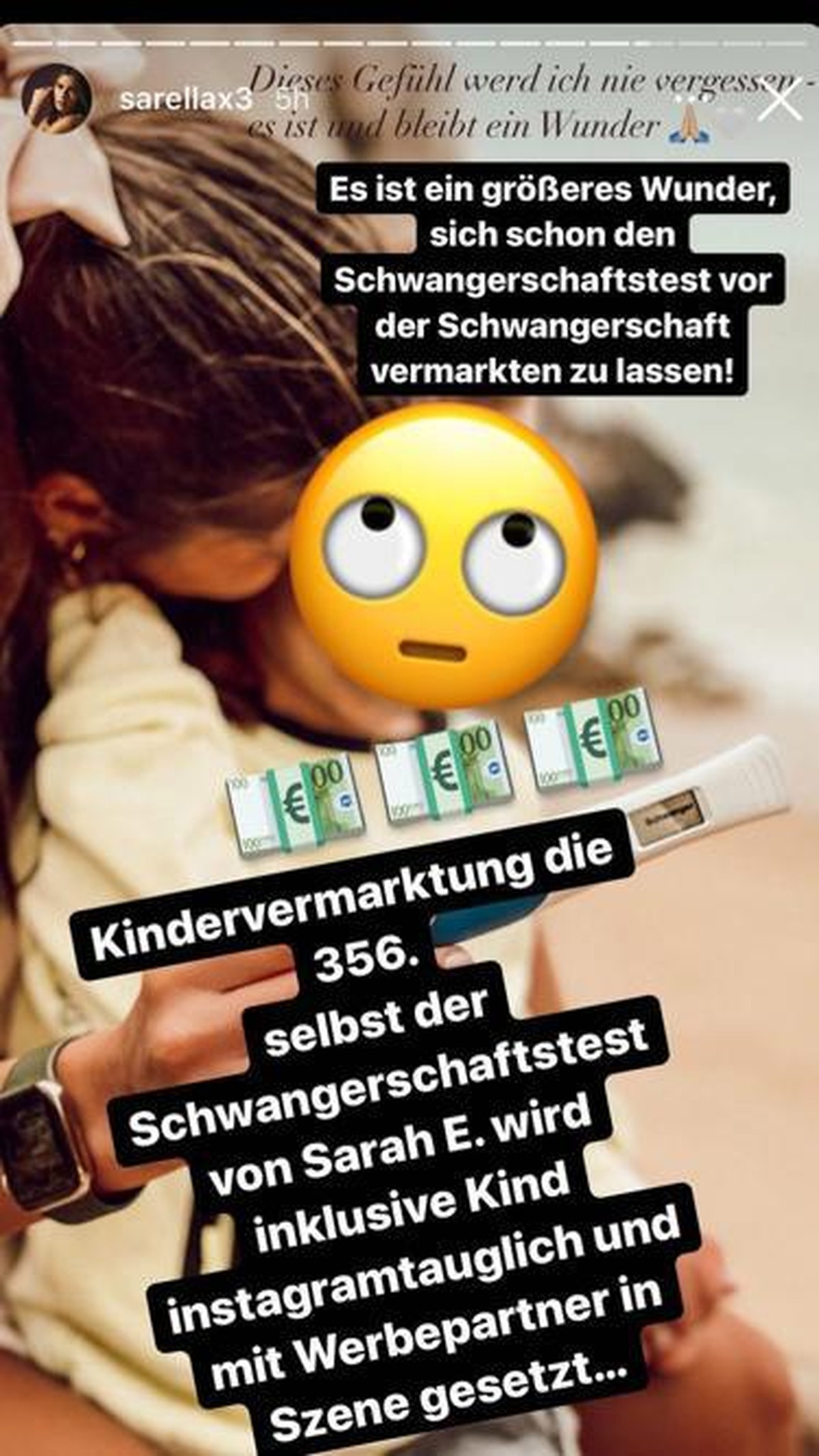 Oliver Pochers Kommentare zu Sarahs Post, in dem sie einen Schwangerschaftstest bewirbt.