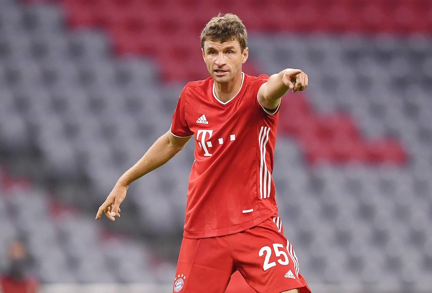 Fussball Thomas Mueller Bayern Muenchen, 10.06.2020, Fussball, DFB-Pokal, Halbfinale, FC Bayern Muenchen - Eintracht Frankfurt Muenchen *** Soccer Thomas Mueller Bayern Muenchen, 10 06 2020, Soccer, D ...