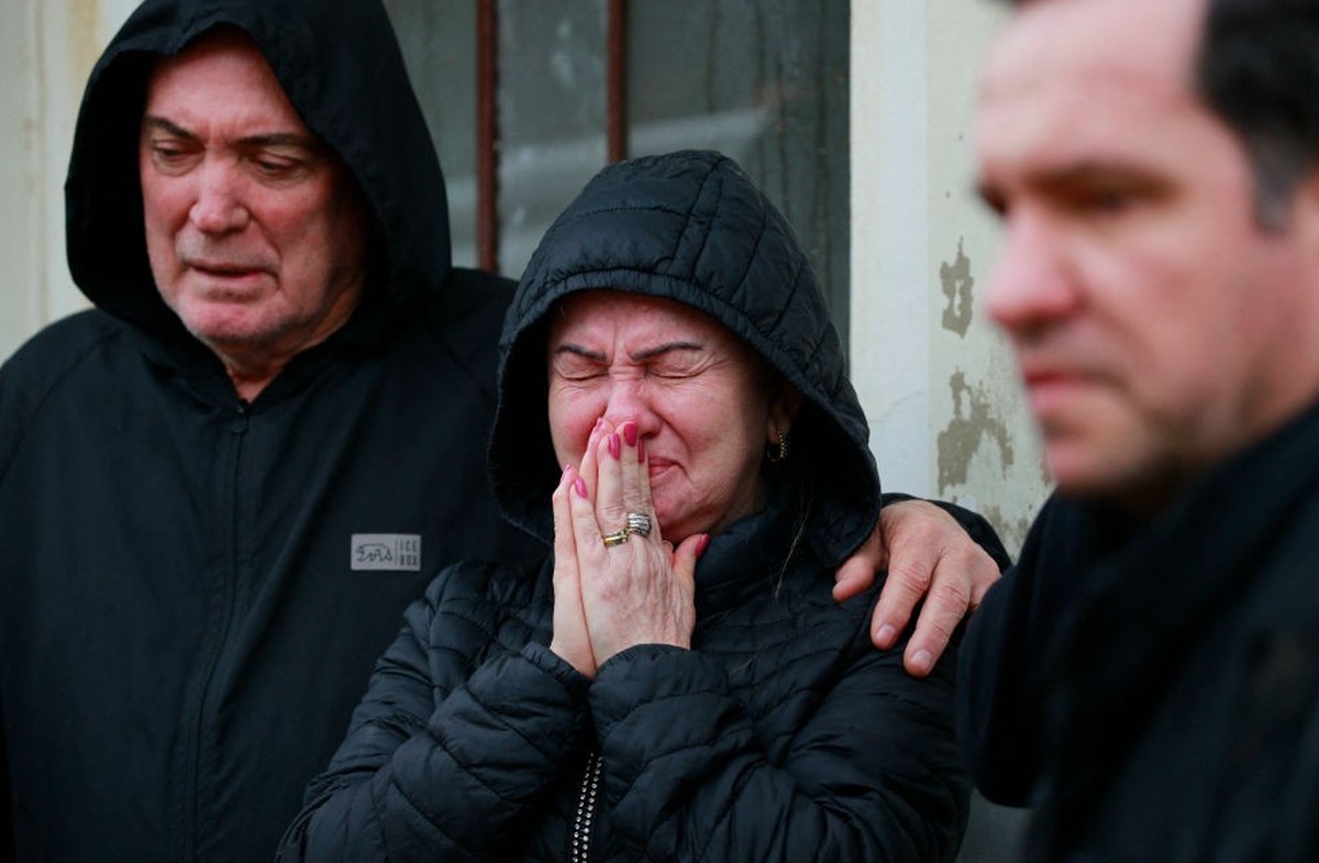 Relative mourn during the funeral of a victim of a cyclone that hit Mucum, Rio Grande do Sul, Brazil, during his funeral in the city&#039;s cemetery, on September 9, 2023. . The death toll from a cycl ...
