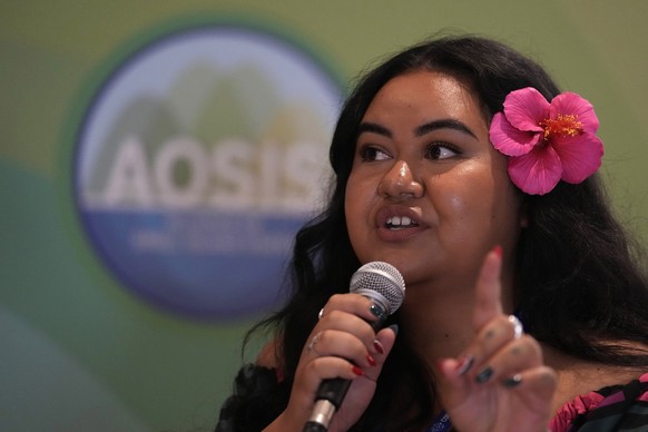 Activist Brianna Fruean, of Samoa, speaks during a session at the COP28 U.N. Climate Summit, Wednesday, Dec. 6, 2023, in Dubai, United Arab Emirates. (AP Photo/Kamran Jebreili)