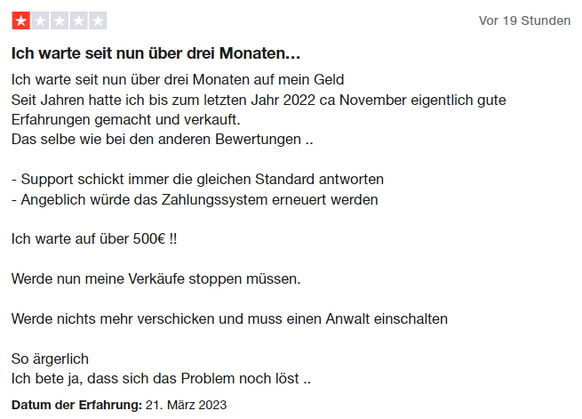 Auf Trustpilot hagelt es negative Bewertungen für Mädchenflohmarkt.