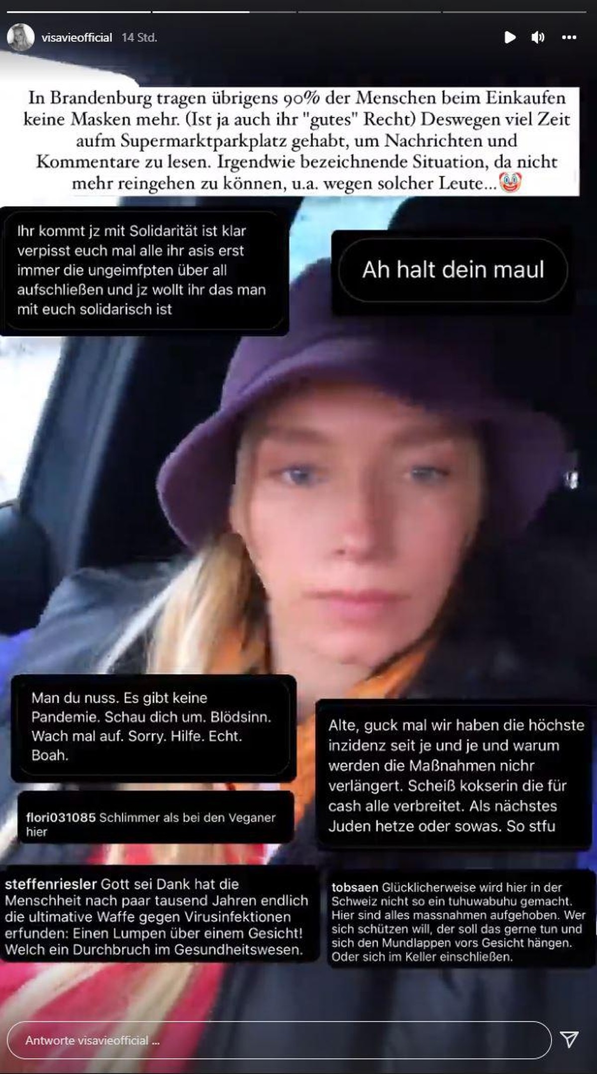 Visa Vie zeigt, was für Kommentare sie derzeit bekommt.