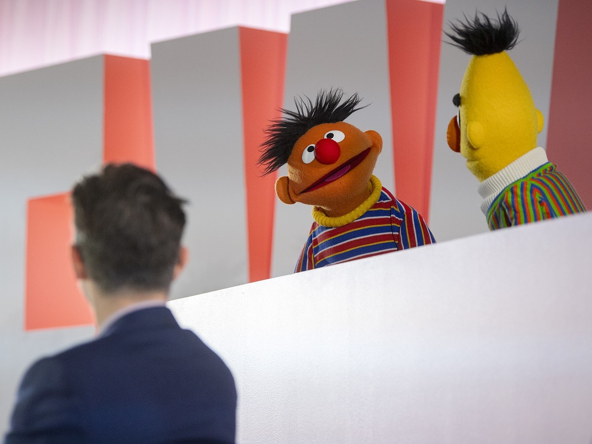 Sesame Street's Bert and Ernie speak with Sal Perez, executive producer and VP of Sesame Street at Sesame Workshop, won the Elevate Prize Foundation's Catalyst Award, Wednesday, May 14, 2025 ...