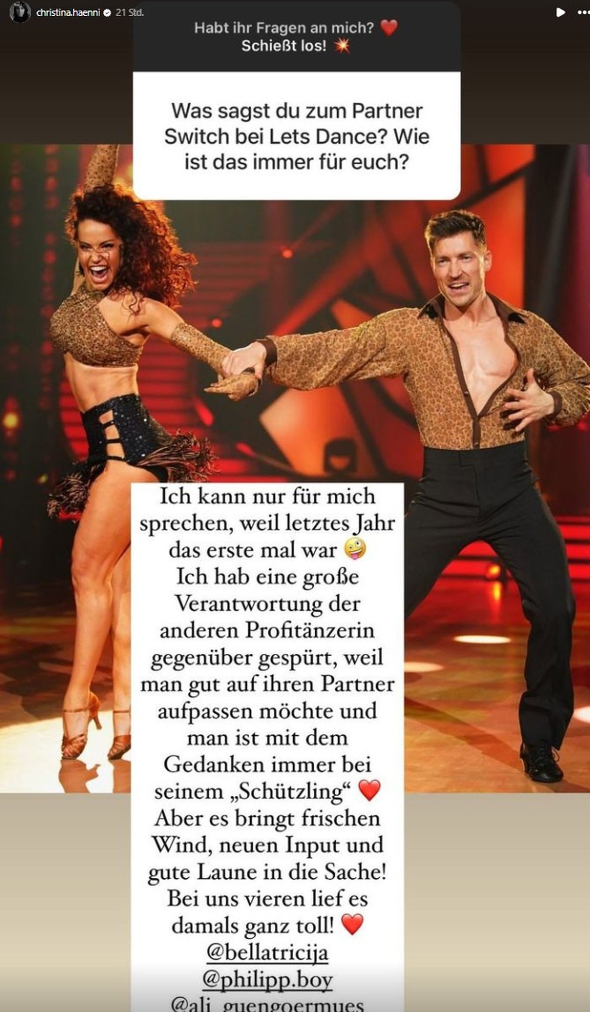 Christina Hänni erklärt, was der Partnerwechsel bei "Let's Dance" bedeutet.