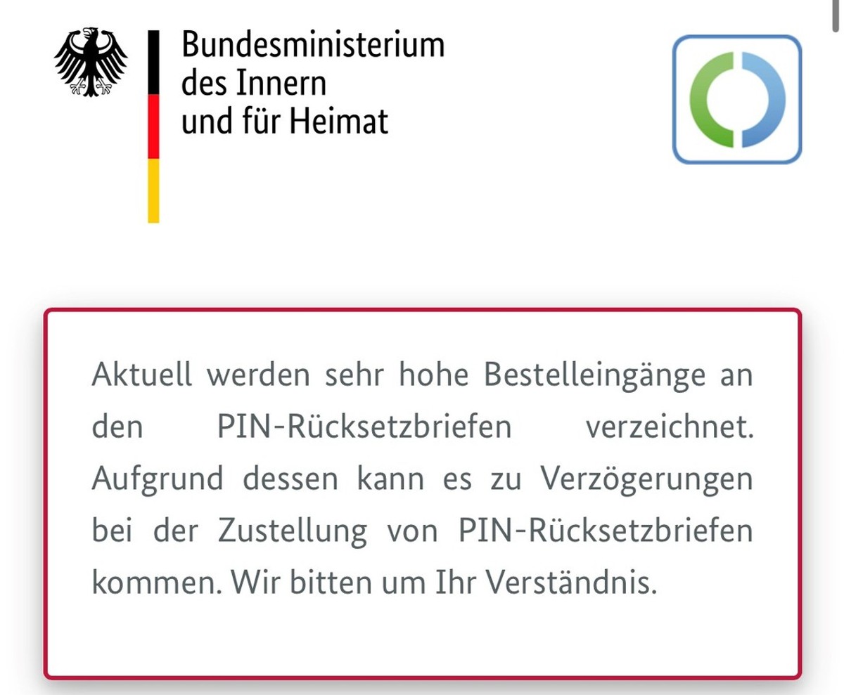 E-Ausweis: Aufgrund der hohen Bestelleingänge an PIN-Rücksetzbriefen kommt es in vielen Bürgerämtern zu Verzögerungen der Zustellung der Briefe.