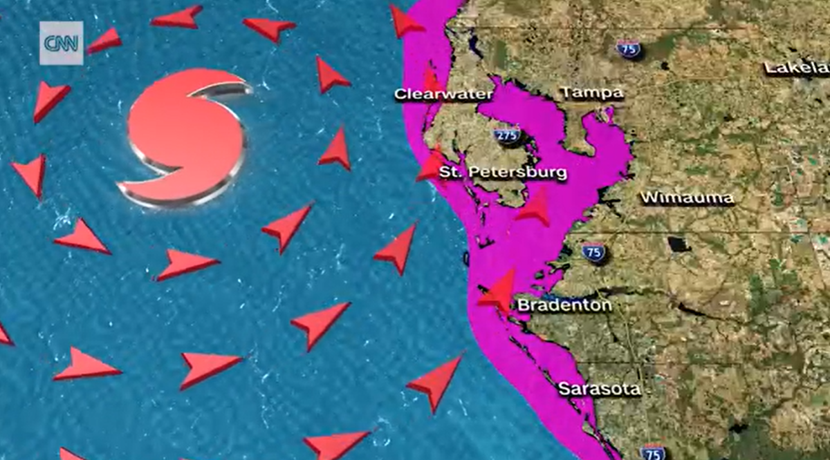 Hier zu sehen, wie der Wind quasi in einen Windkessel vor Tampa strömt.