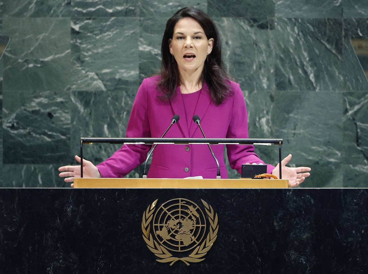 President of the General Assembly Annalena Baerbock speaks on the first day of the 80th session General Debate in the UN General Assembly Hall at the United Nations Headquarters in New York City on Tu ...