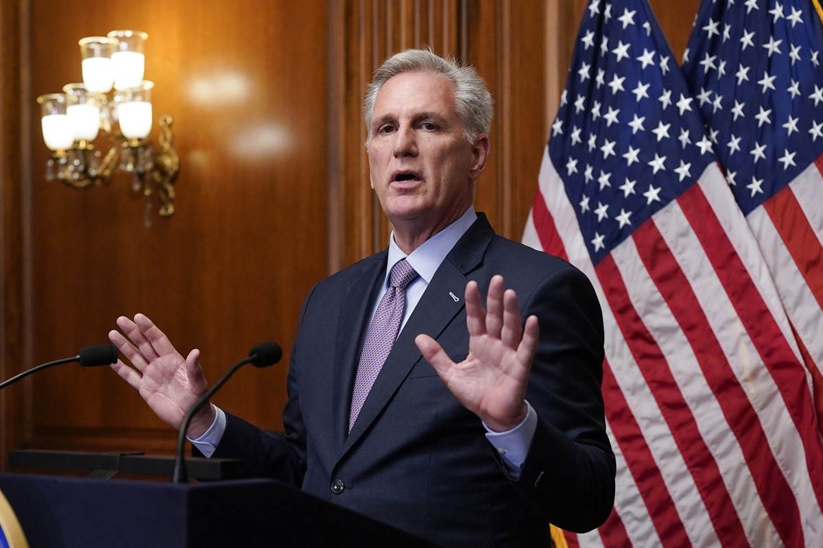 Rep. Kevin McCarthy, R-Calif., speaks to reporters hours after he was ousted as Speaker of the House, Tuesday, Oct. 3, 2023, at the Capitol in Washington. (AP Photo/J. Scott Applewhite)