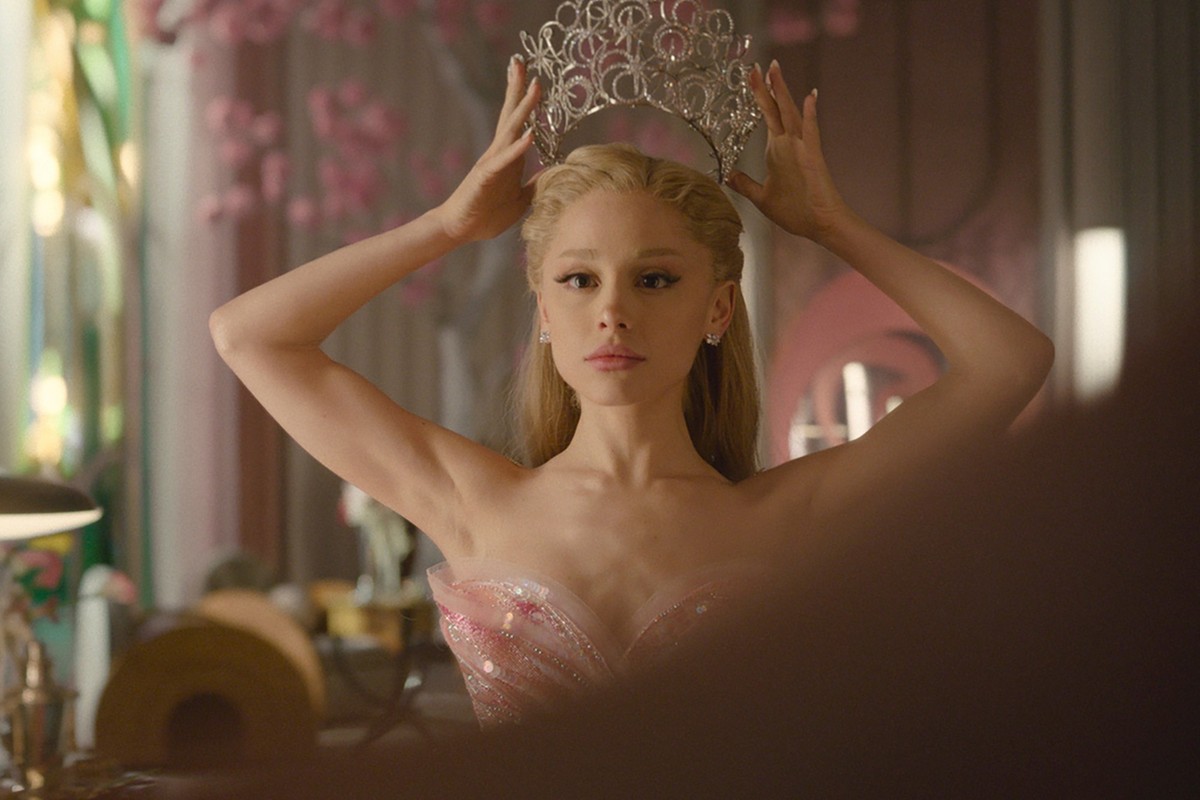 This image released by Universal Pictures shows Ariana Grande in a scene from &quot;Wicked for Good.&quot; (Universal Pictures via AP)