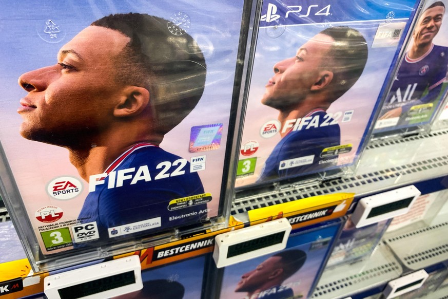 FIFA22 game boxes are seen at the store in Krakow, Poland on December 30, 2021. (Photo by Jakub Porzycki/NurPhoto)