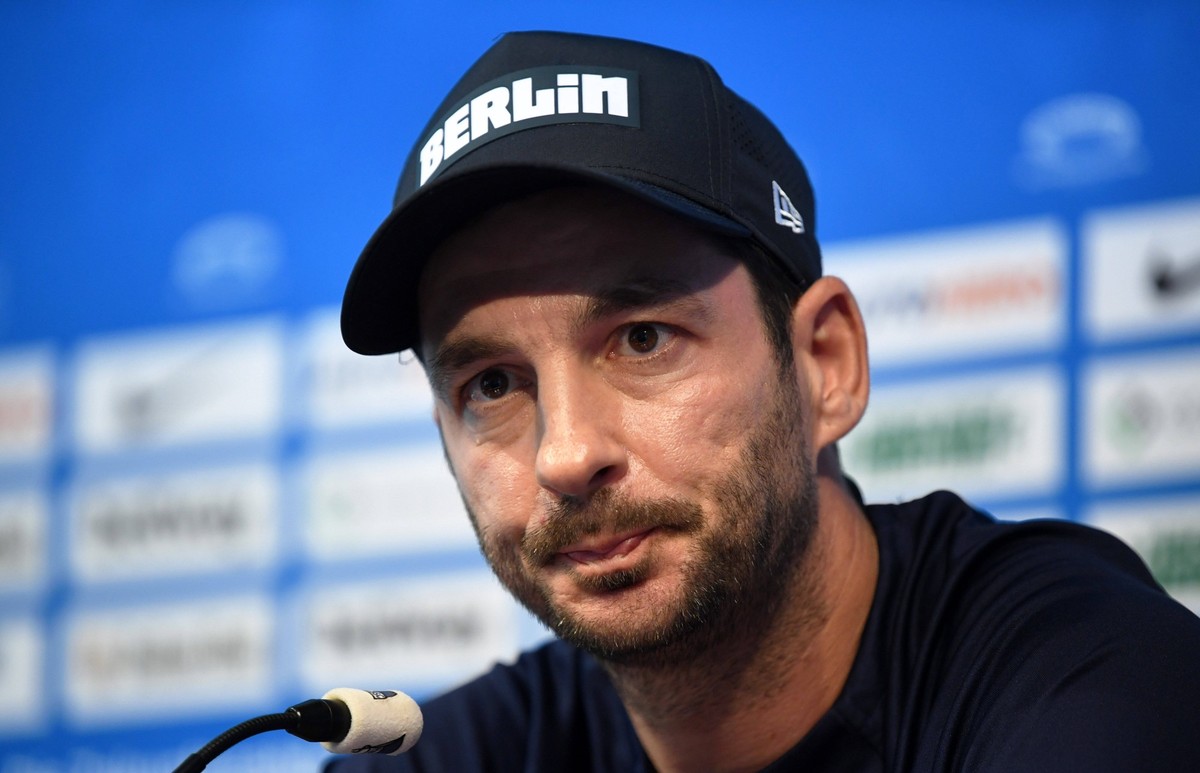 Fussball, Herren, Saison 2022/2023, 1. Bundesliga, Hertha BSC, Pressekonferenz vor dem Spiel gegen Eintracht Frankfurt, Trainer Sandro Schwarz Hertha BSC, 11.08. 2022, *** Football, men, season 2022 2 ...