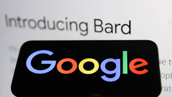 Google Bard Photo Illustrations Google logo displayed on a phone screen and Bard sign on Google website displayed on a screen are seen in this illustration photo taken in Krakow, Poland on February 6, ...