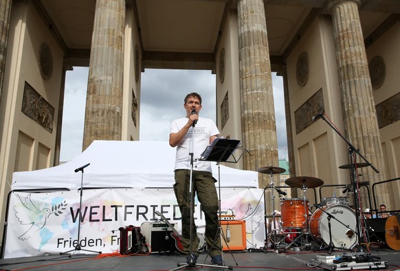 BERLIN, GERMANY - AUGUST 05: Michael Ballweg, founder of the Querdenker movement, attends a rally themed &quot;We Are Many&quot; by the group known in German as &#039;Querdenkers&#039; on August 05, 2 ...