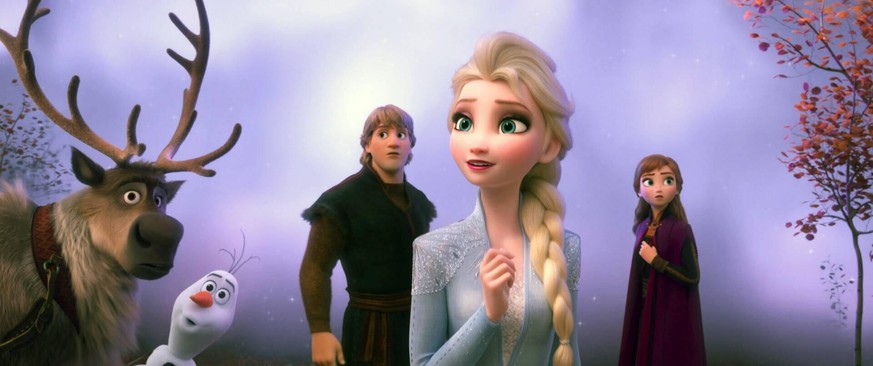 FROZEN II, aka FROZEN 2, from left: Sven, Olaf voice: Josh Gad, Kristoff voice: Jonathan Groff, Elsa voice: Idina Menzel, Anna voice: Kristen Bell, 2019. Walt Disney Studios Motion Pictures / courtesy ...