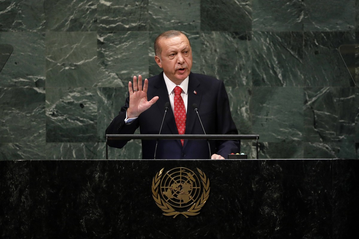 (180925) -- UNITED NATIONS, Sept. 25, 2018 -- Turkish President Recep Tayyip Erdogan addresses the General Debate of the 73rd session of the United Nations General Assembly at the UN Headquarters in N ...