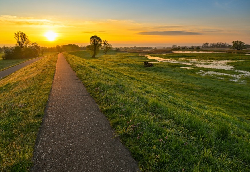 24.04.2023, Brandenburg, Lebus: Der Sonnenaufgang scheint