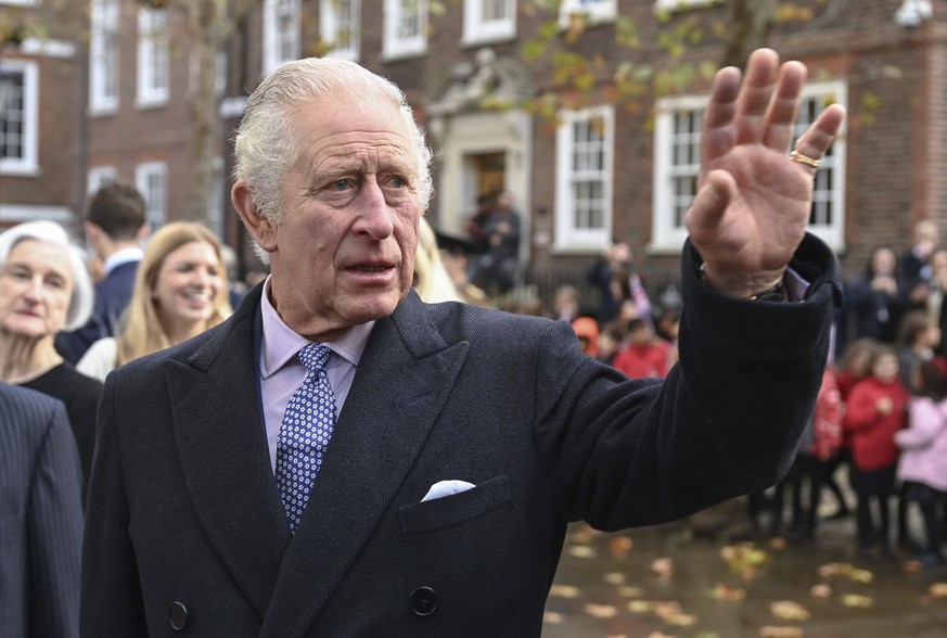 Britain&#039;s King Charles III visits the Honourable Society of Gray&#039;s Inn, during a visit to the society in central London, Wednesday, Nov. 23, 2022, to hear more about their work to support, e ...